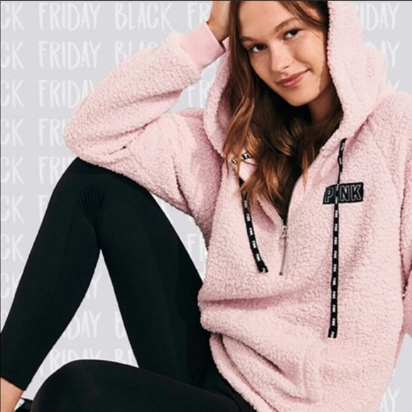PINK Victoria's Secret Tops - NEW PINK Victoria’s Secret Sherpa Hoodie Half Zip